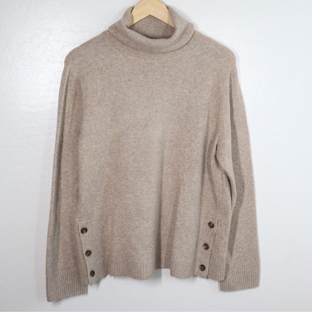 J. Crew Women's Button‎ Turtleneck Extra Soft Tan Women's Size L Wool Blend